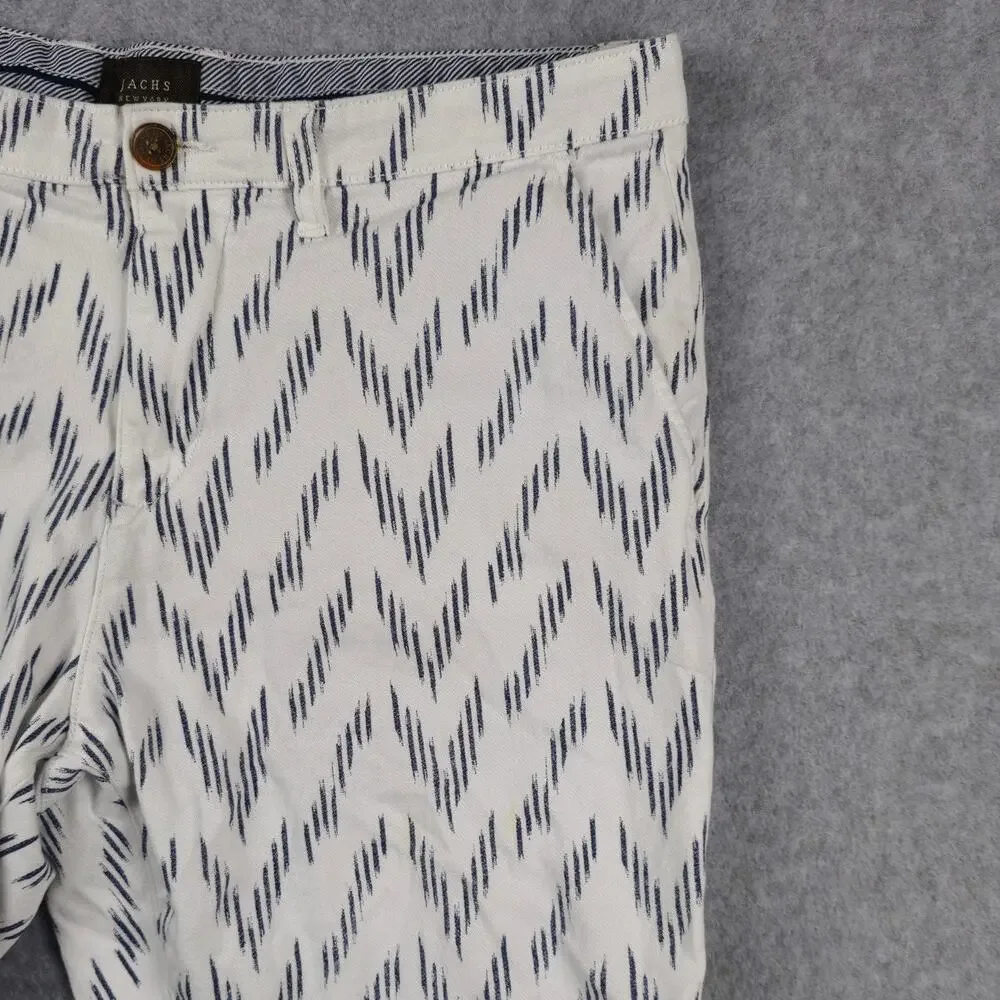 Jachs Shorts Mens Size 34 Bleecker Fit Flat Front Chino Navy Zig Zag Pattern